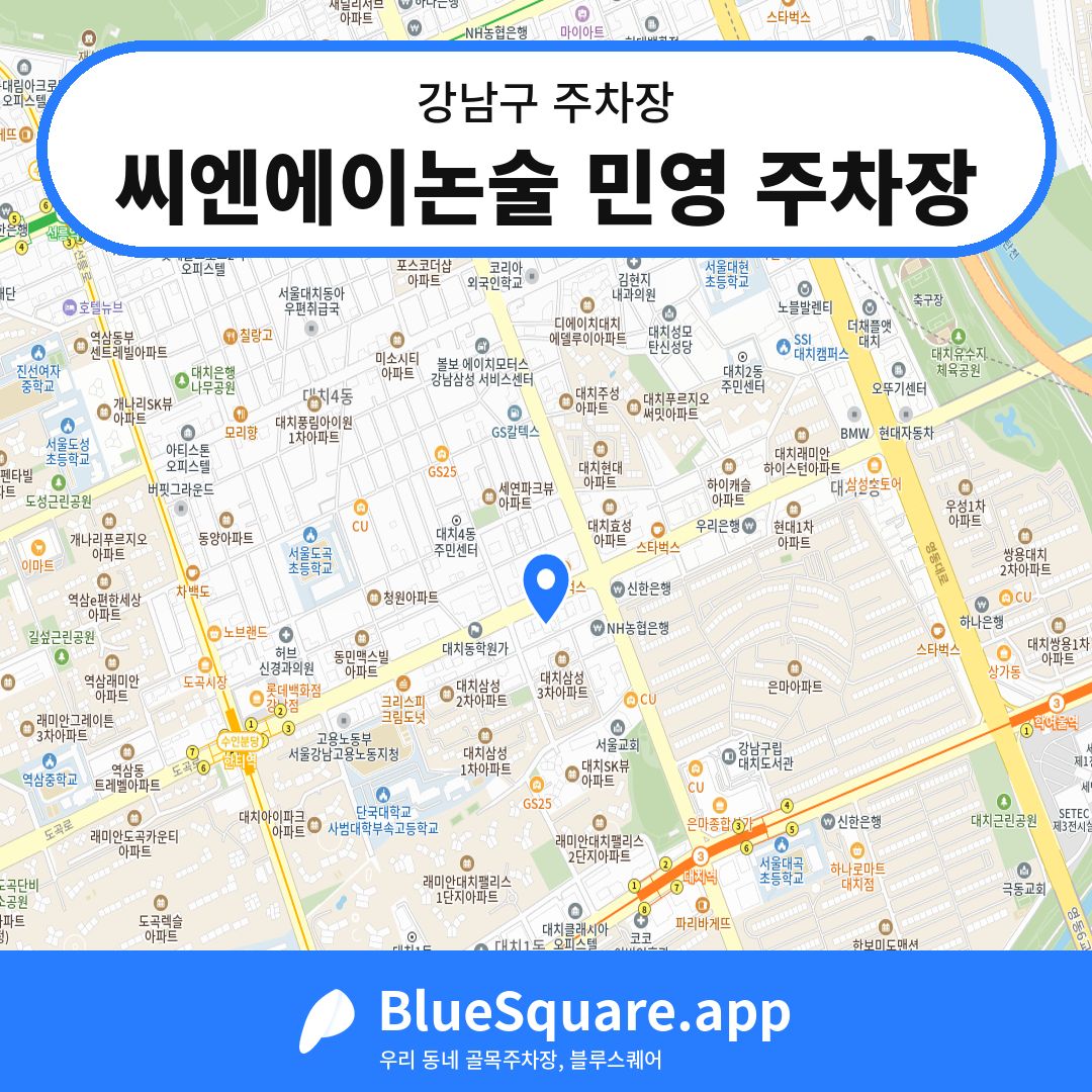 씨엔에이논술 민영 주차장 위치 지도 — 서울 강남구 | 블루스퀘어 주차