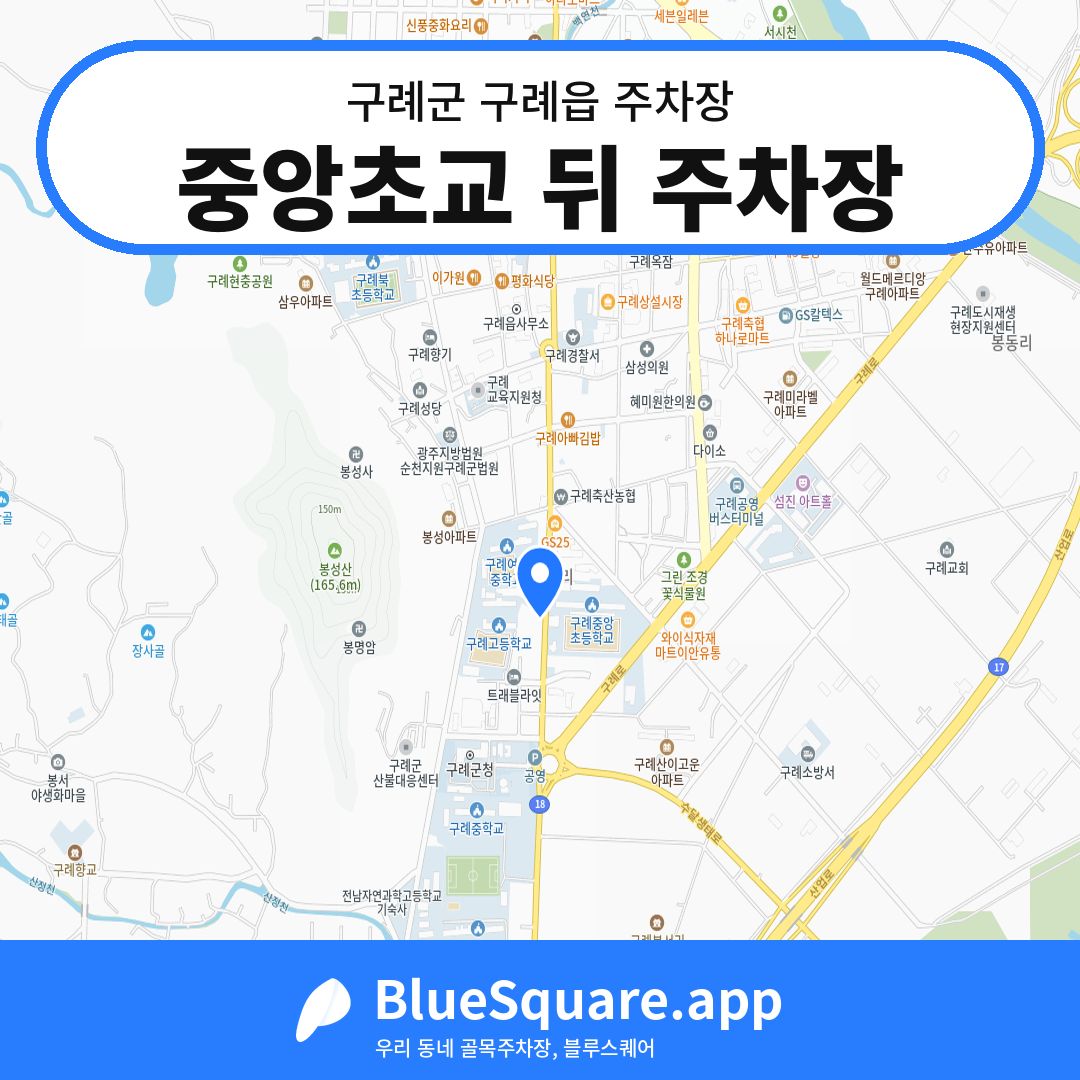 중앙초교 뒤 주차장 위치 지도 — 전남 구례군 구례읍 | 블루스퀘어 주차