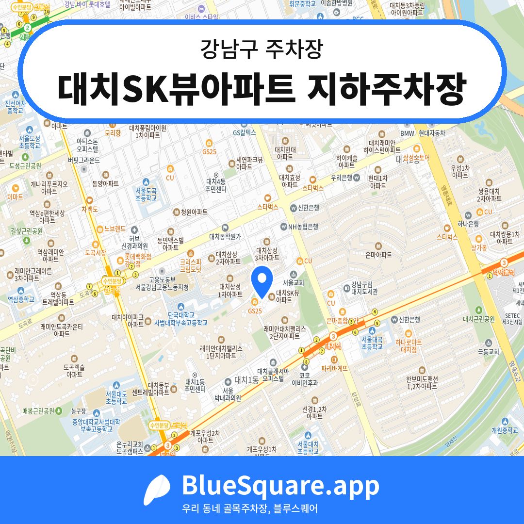 대치SK뷰아파트 지하주차장 위치 지도 — 서울 강남구 | 블루스퀘어 주차