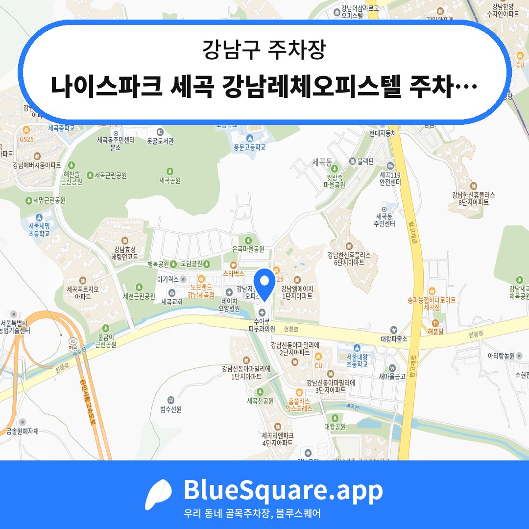 나이스파크 세곡 강남레체오피스텔 주차장 위치 지도 — 서울 강남구 | 블루스퀘어 주차