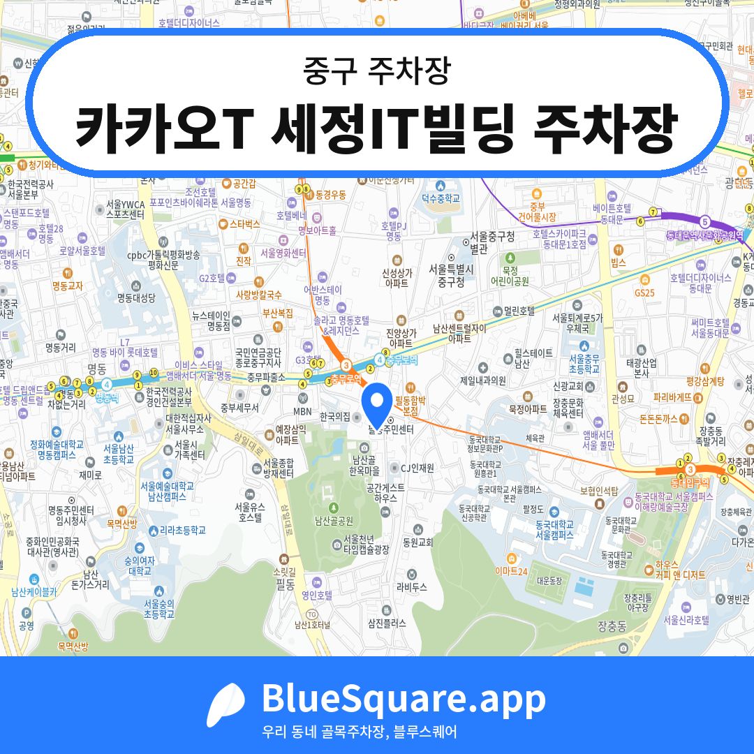 카카오T 세정IT빌딩 주차장 위치 지도 — 서울 중구 | 블루스퀘어 주차