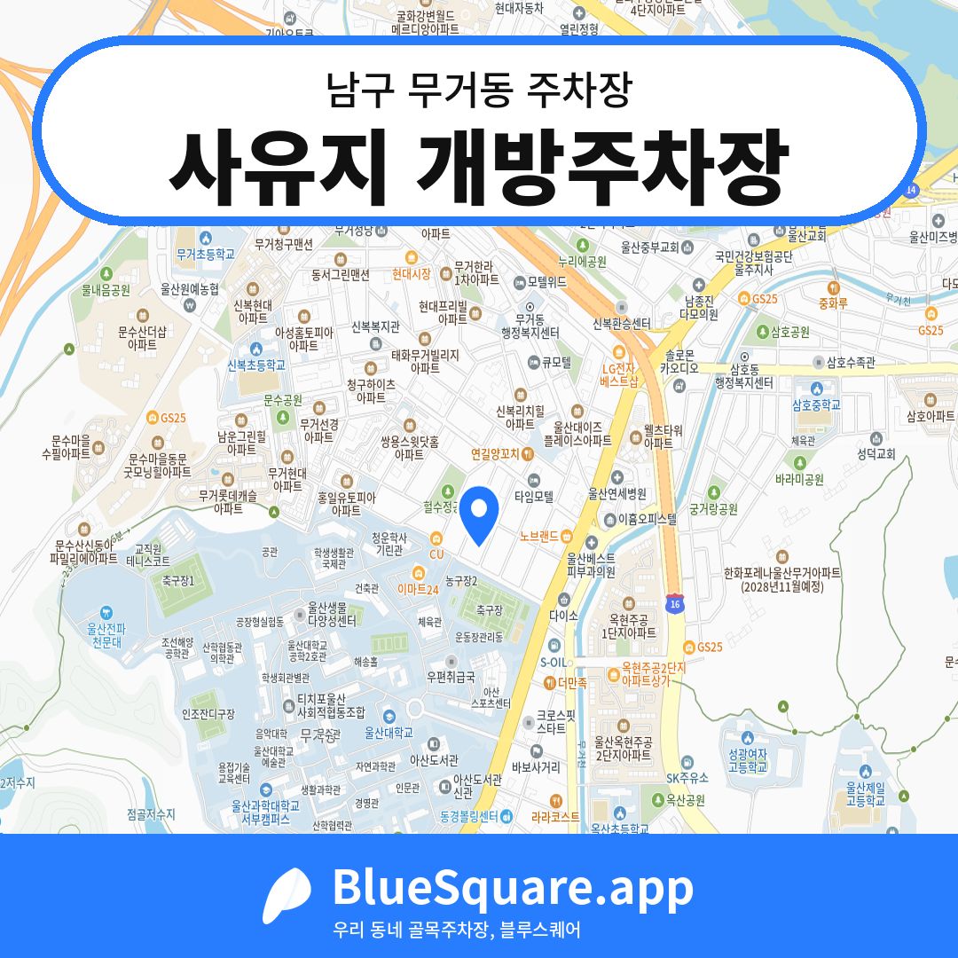 사유지 개방주차장 위치 지도 — 울산 남구 무거동 | 블루스퀘어 주차