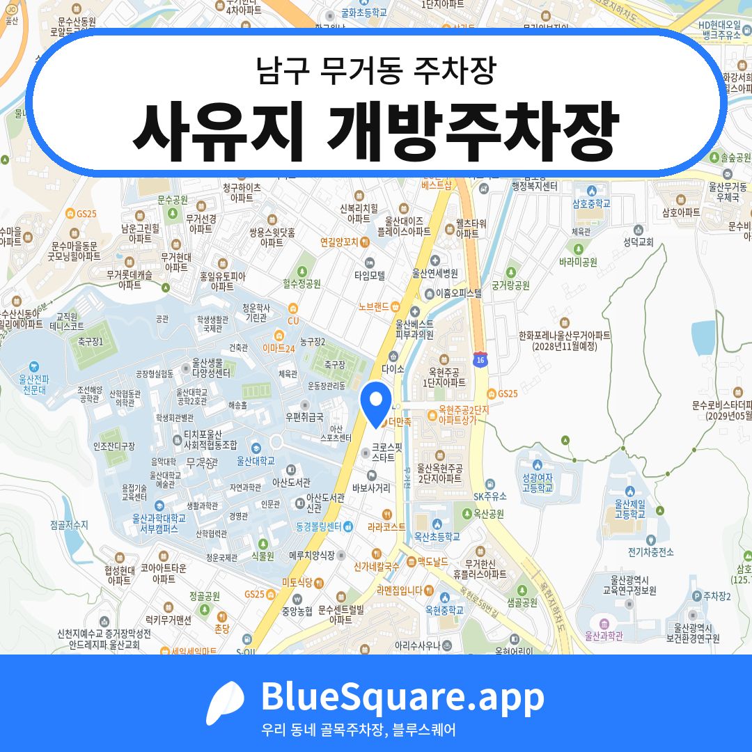 사유지 개방주차장 위치 지도 — 울산 남구 무거동 | 블루스퀘어 주차