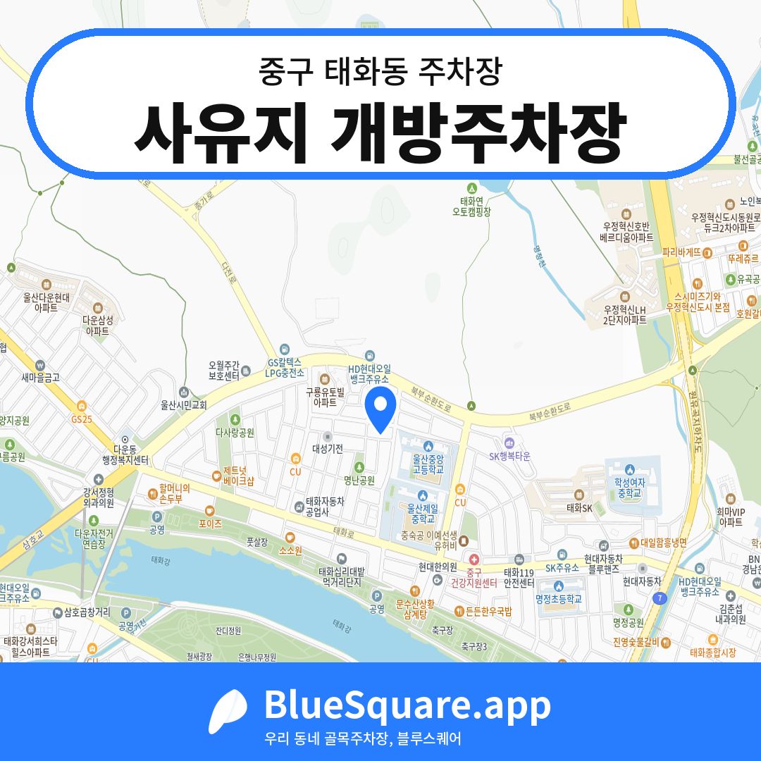 사유지 개방주차장 위치 지도 — 울산 중구 태화동 | 블루스퀘어 주차