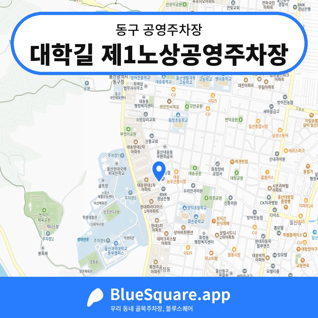 대학길 제1노상공영주차장 위치 지도 — 울산 동구 | 블루스퀘어 주차