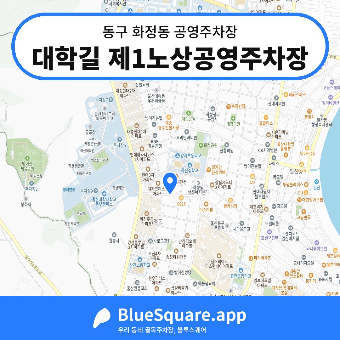 대학길 제1노상공영주차장 위치 지도 — 울산 동구 화정동 | 블루스퀘어 주차