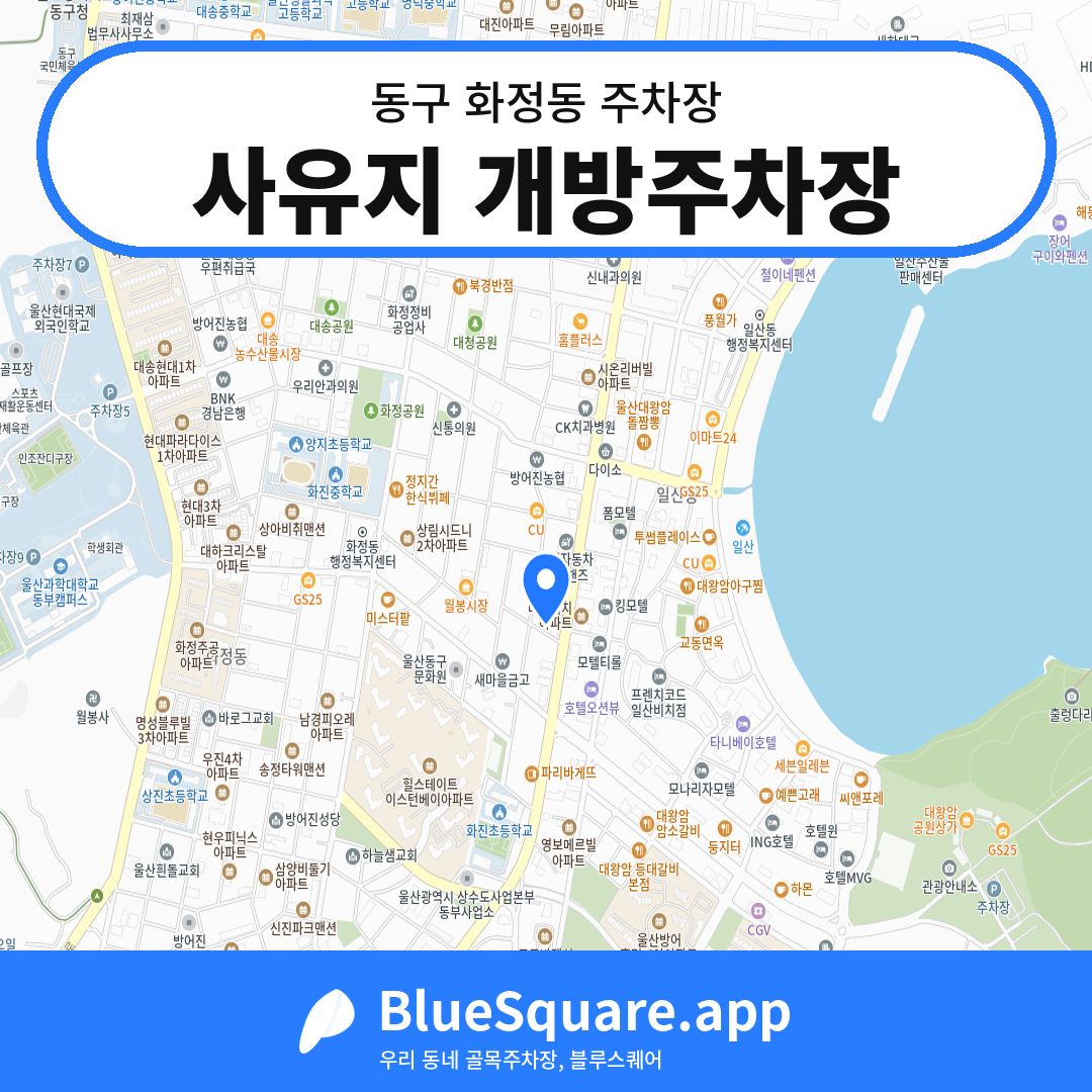 사유지 개방주차장 위치 지도 — 울산 동구 화정동 | 블루스퀘어 주차