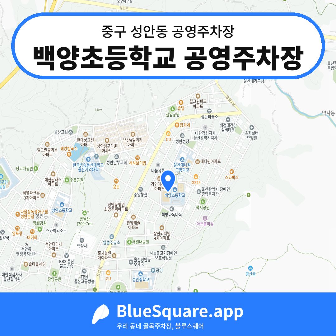 백양초등학교 공영주차장 위치 지도 — 울산 중구 성안동 | 블루스퀘어 주차