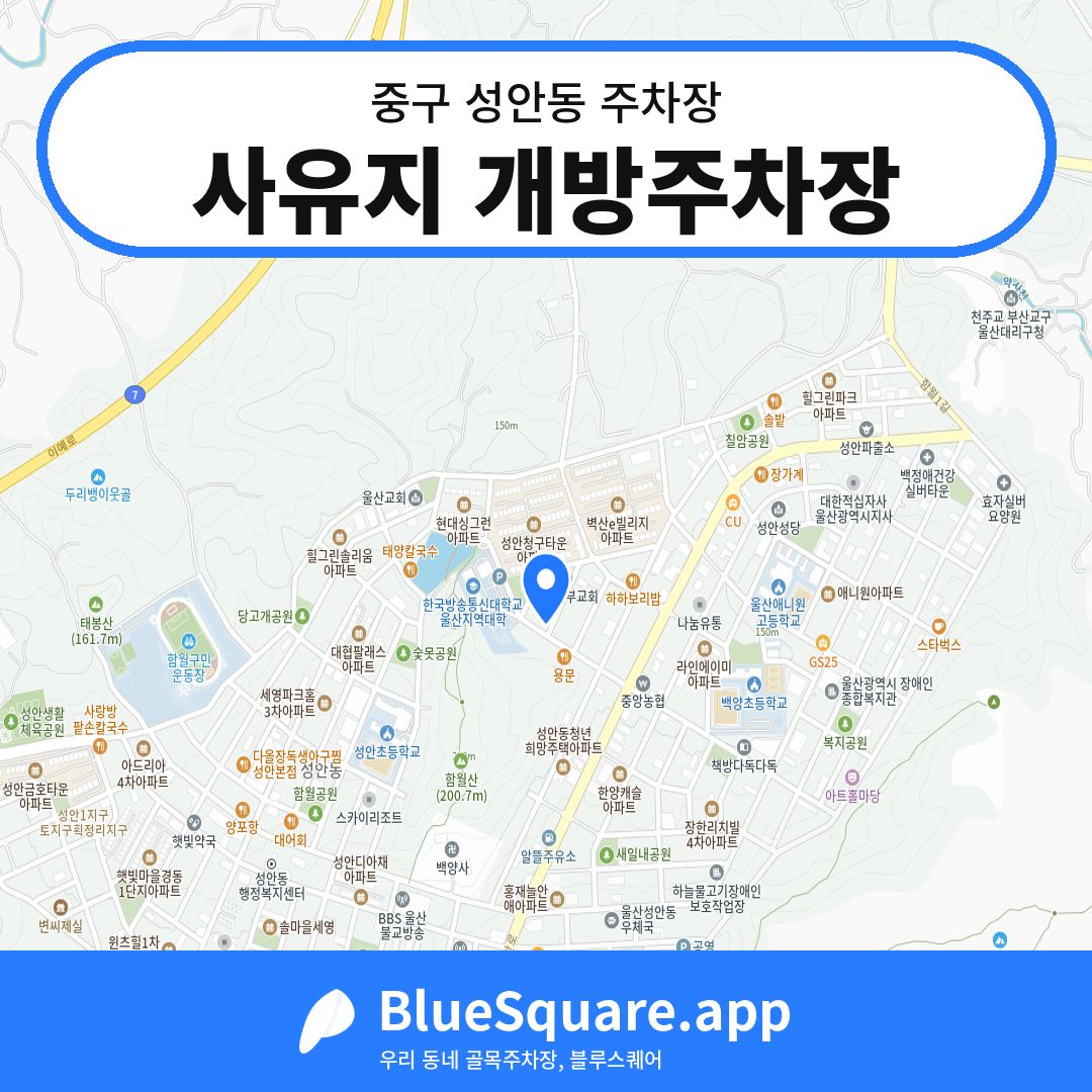 사유지 개방주차장 위치 지도 — 울산 중구 성안동 | 블루스퀘어 주차