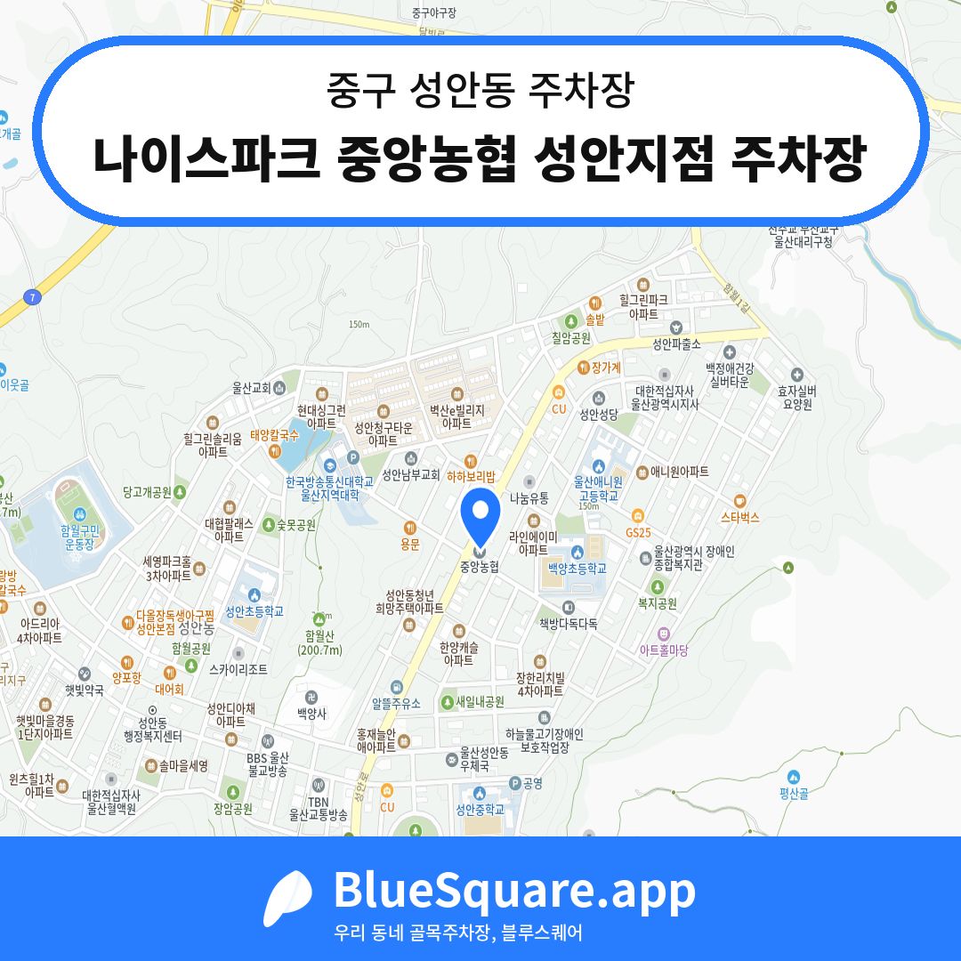 나이스파크 중앙농협 성안지점 주차장 위치 지도 — 울산 중구 성안동 | 블루스퀘어 주차