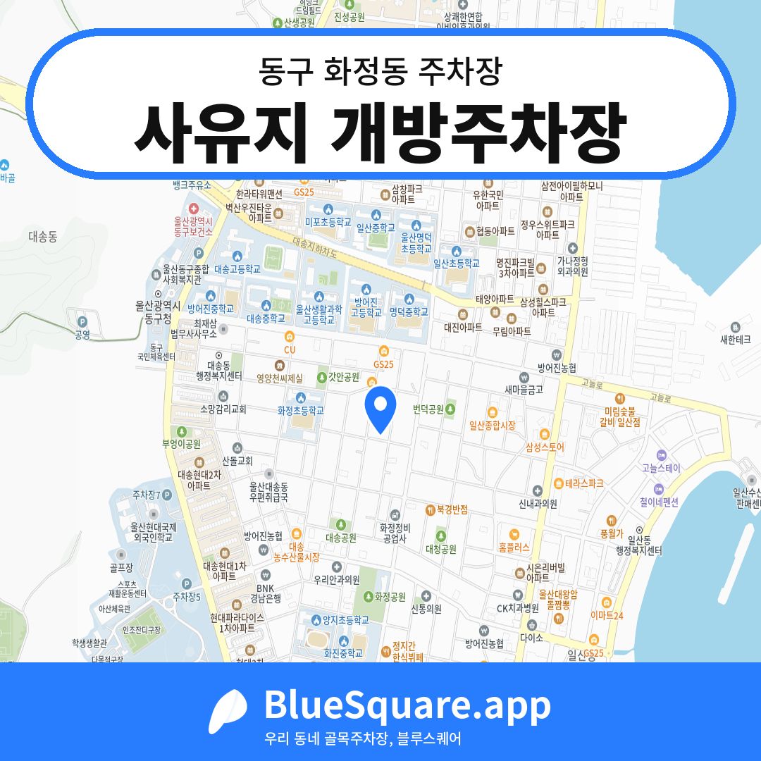 사유지 개방주차장 위치 지도 — 울산 동구 화정동 | 블루스퀘어 주차