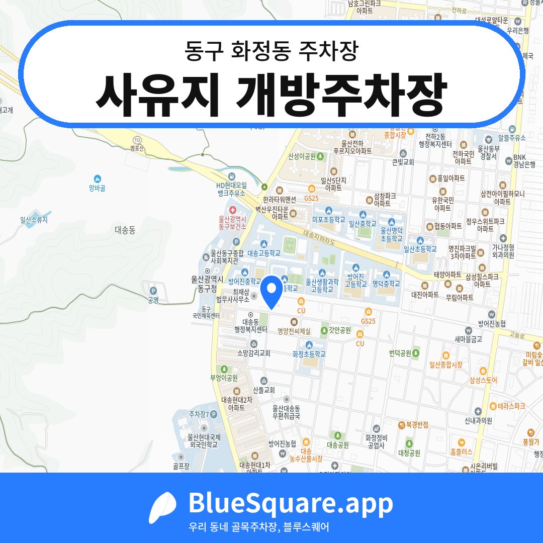 사유지 개방주차장 위치 지도 — 울산 동구 화정동 | 블루스퀘어 주차