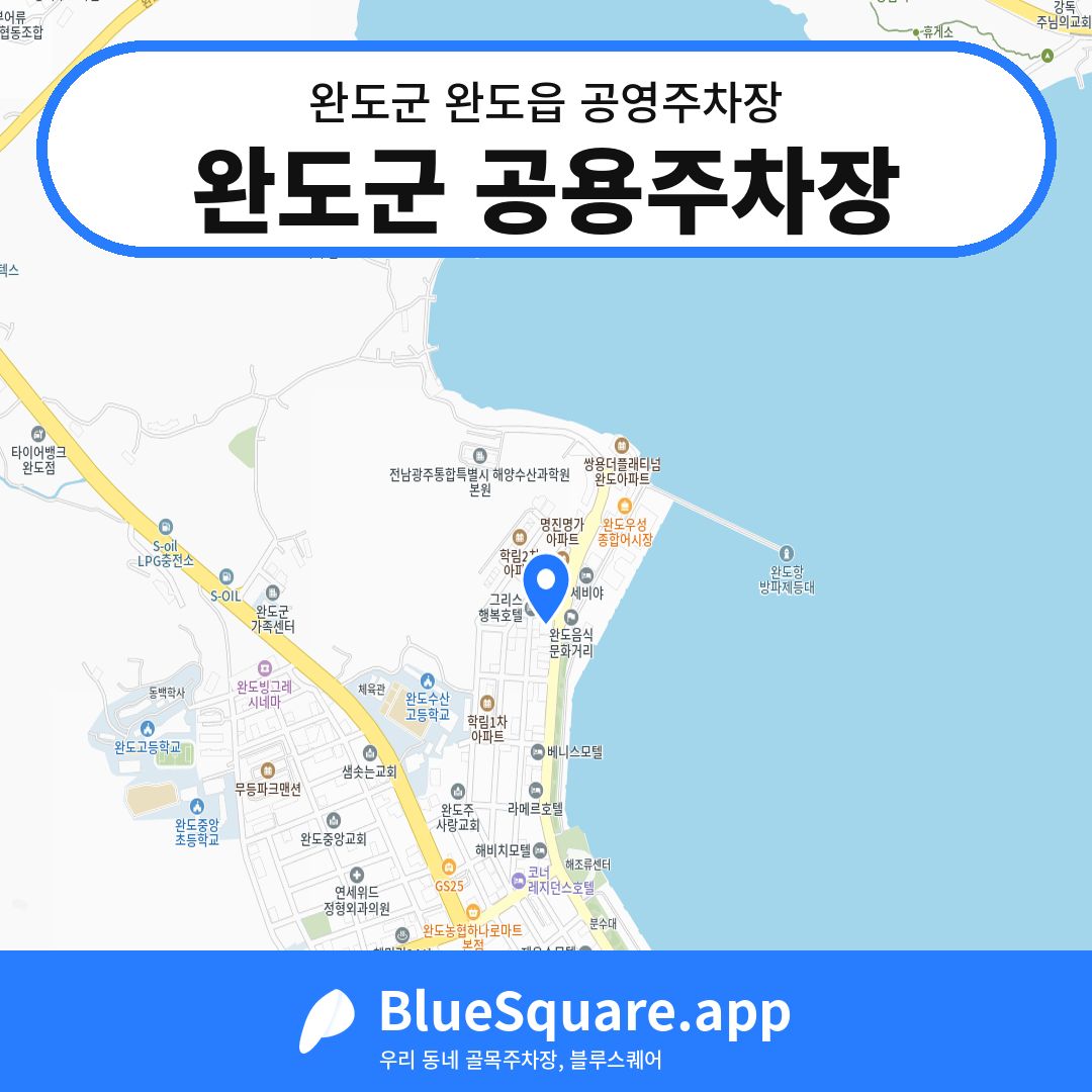 완도군 공용주차장 위치 지도 — 전남 완도군 완도읍 | 블루스퀘어 주차