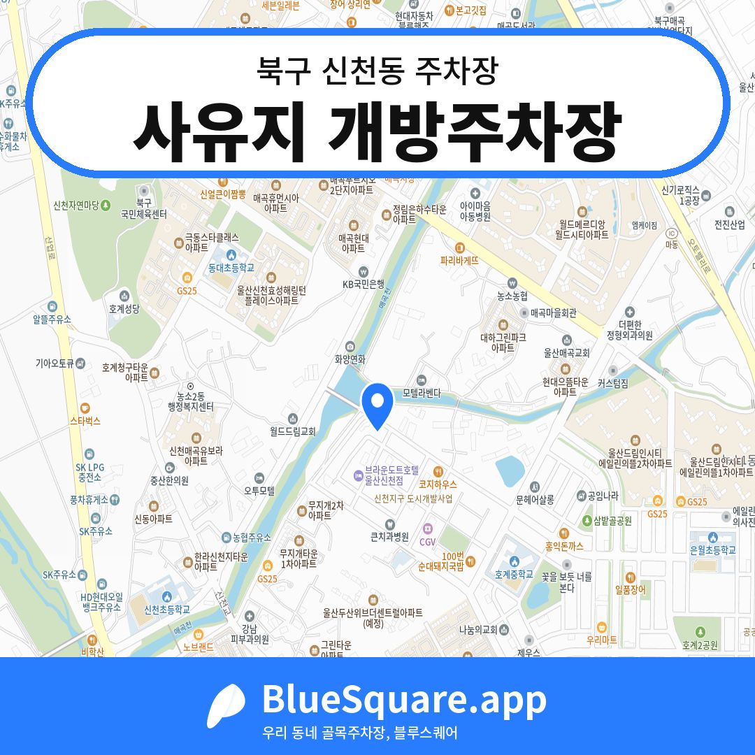 사유지 개방주차장 위치 지도 — 울산 북구 신천동 | 블루스퀘어 주차