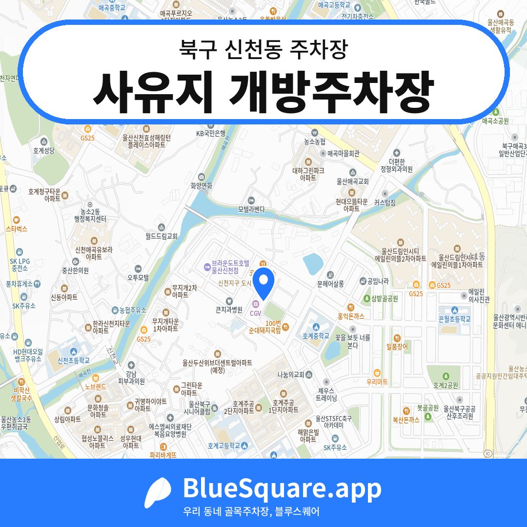 사유지 개방주차장 위치 지도 — 울산 북구 신천동 | 블루스퀘어 주차