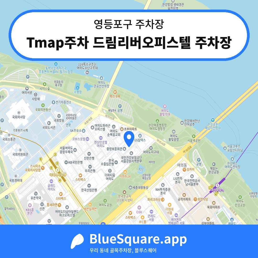 Tmap주차 드림리버오피스텔 주차장 위치 지도 — 서울 영등포구 | 블루스퀘어 주차