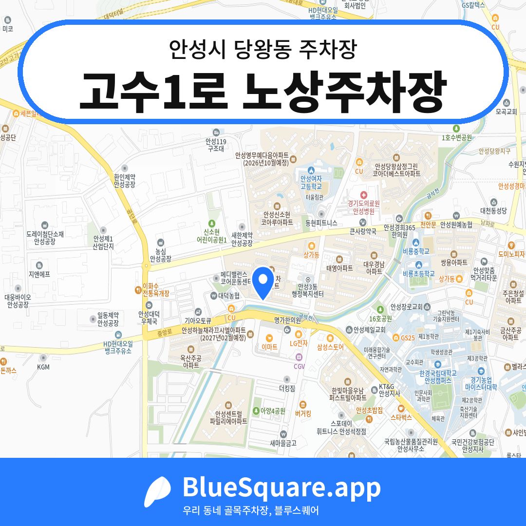 고수1로 노상주차장 위치 지도 — 경기 안성시 당왕동 | 블루스퀘어 주차