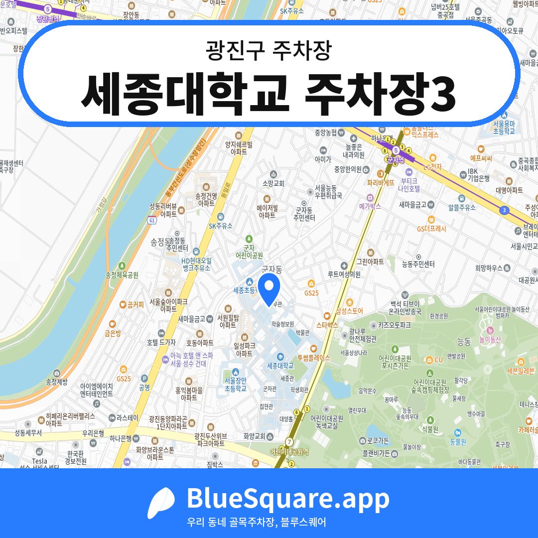 세종대학교 주차장3 위치 지도 — 서울 광진구 | 블루스퀘어 주차