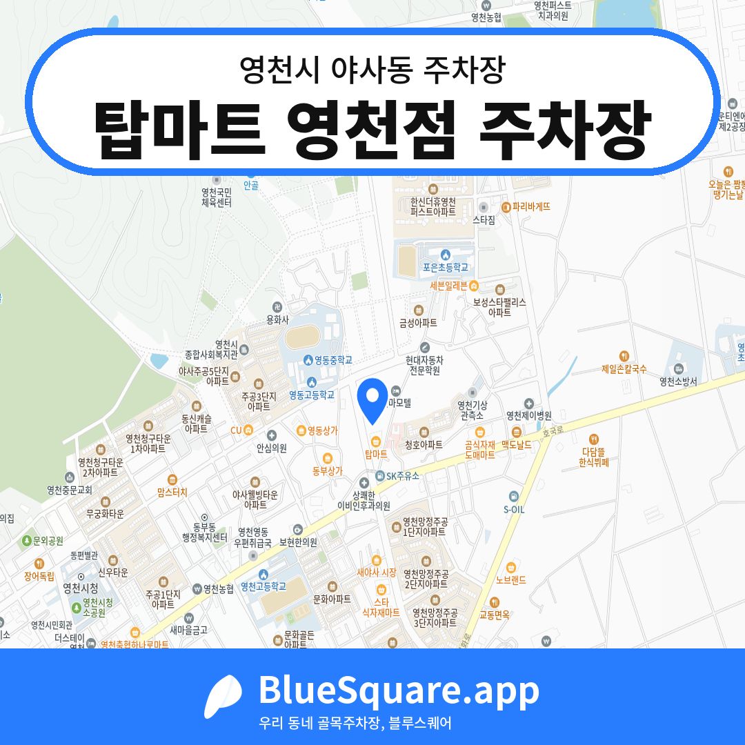 탑마트 영천점 주차장 위치 지도 — 경북 영천시 야사동 | 블루스퀘어 주차
