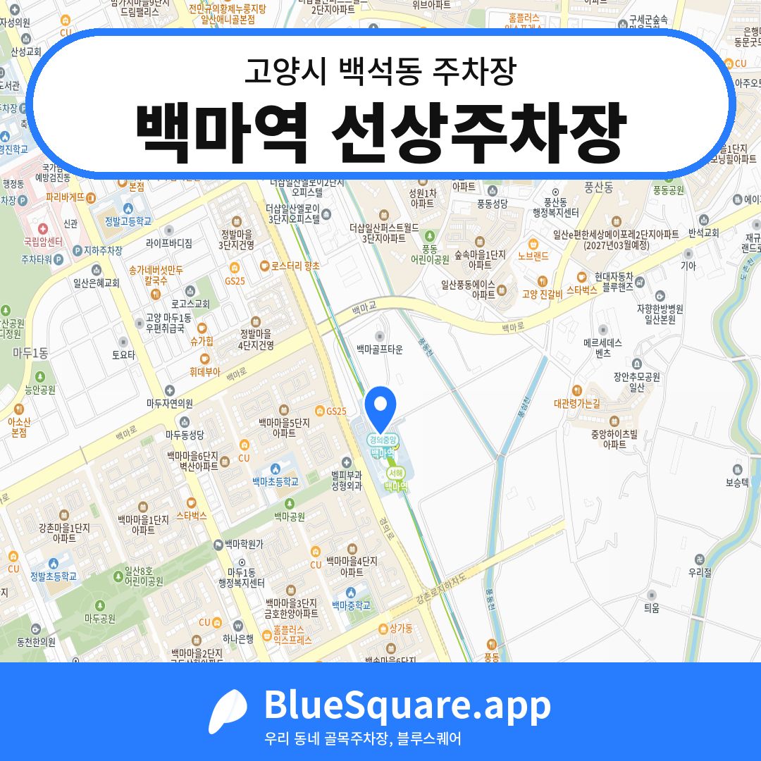 백마역 선상주차장 위치 지도 — 경기 고양시 백석동 | 블루스퀘어 주차