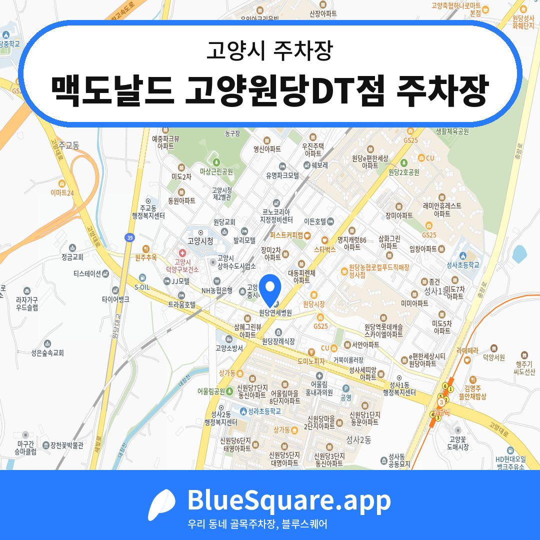 맥도날드 고양원당DT점 주차장 위치 지도 — 경기 고양시 | 블루스퀘어 주차