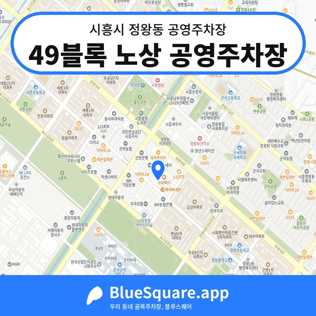 49블록 노상 공영주차장 위치 지도 — 경기 시흥시 정왕동 | 블루스퀘어 주차