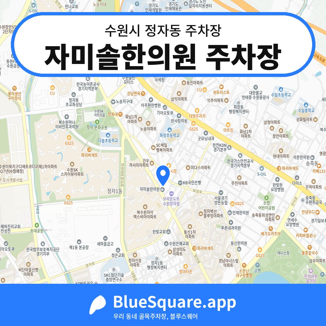 자미솔한의원 주차장 위치 지도 — 경기 수원시 정자동 | 블루스퀘어 주차