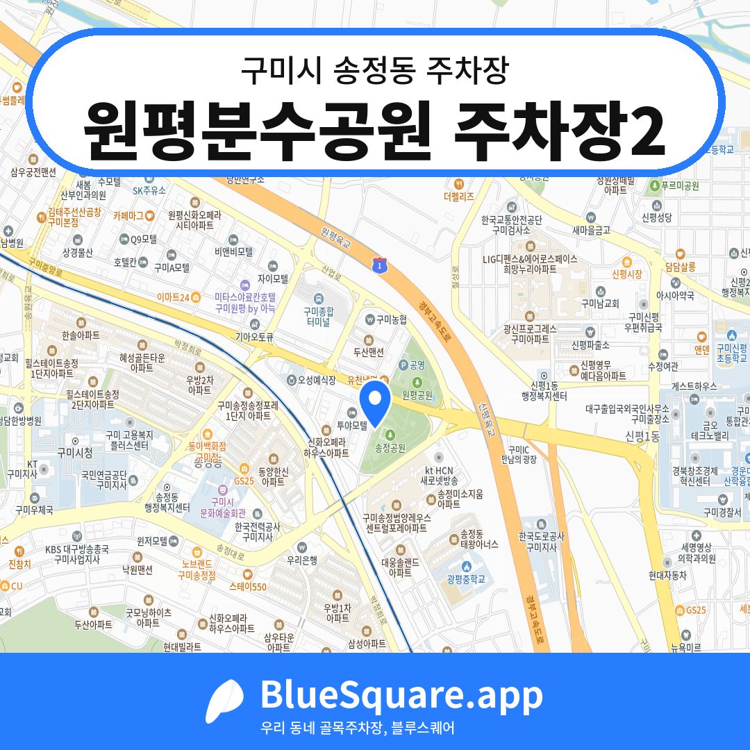 원평분수공원 주차장2 위치 지도 — 경북 구미시 송정동 | 블루스퀘어 주차