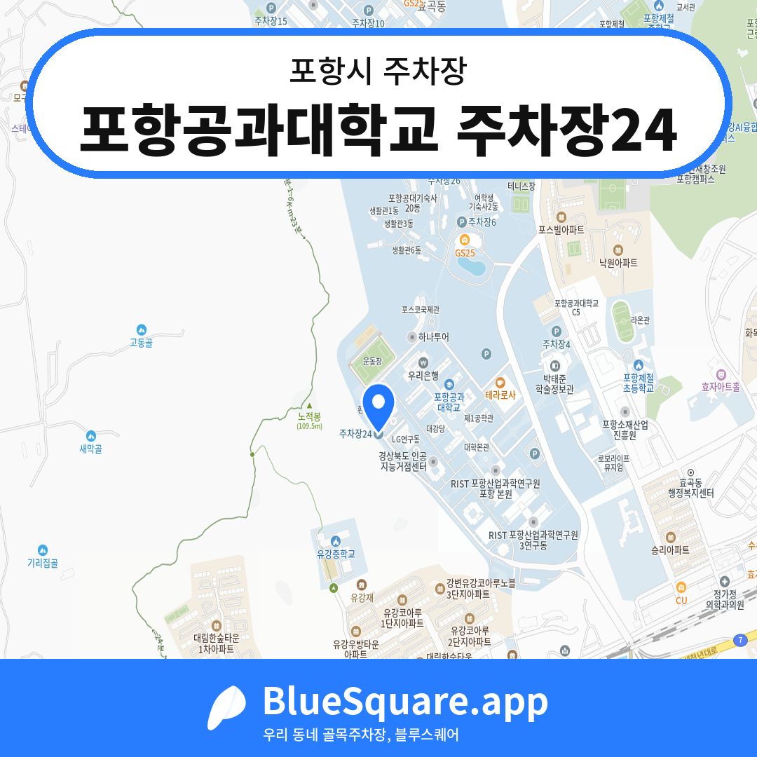 포항공과대학교 주차장24 위치 지도 — 경북 포항시 | 블루스퀘어 주차