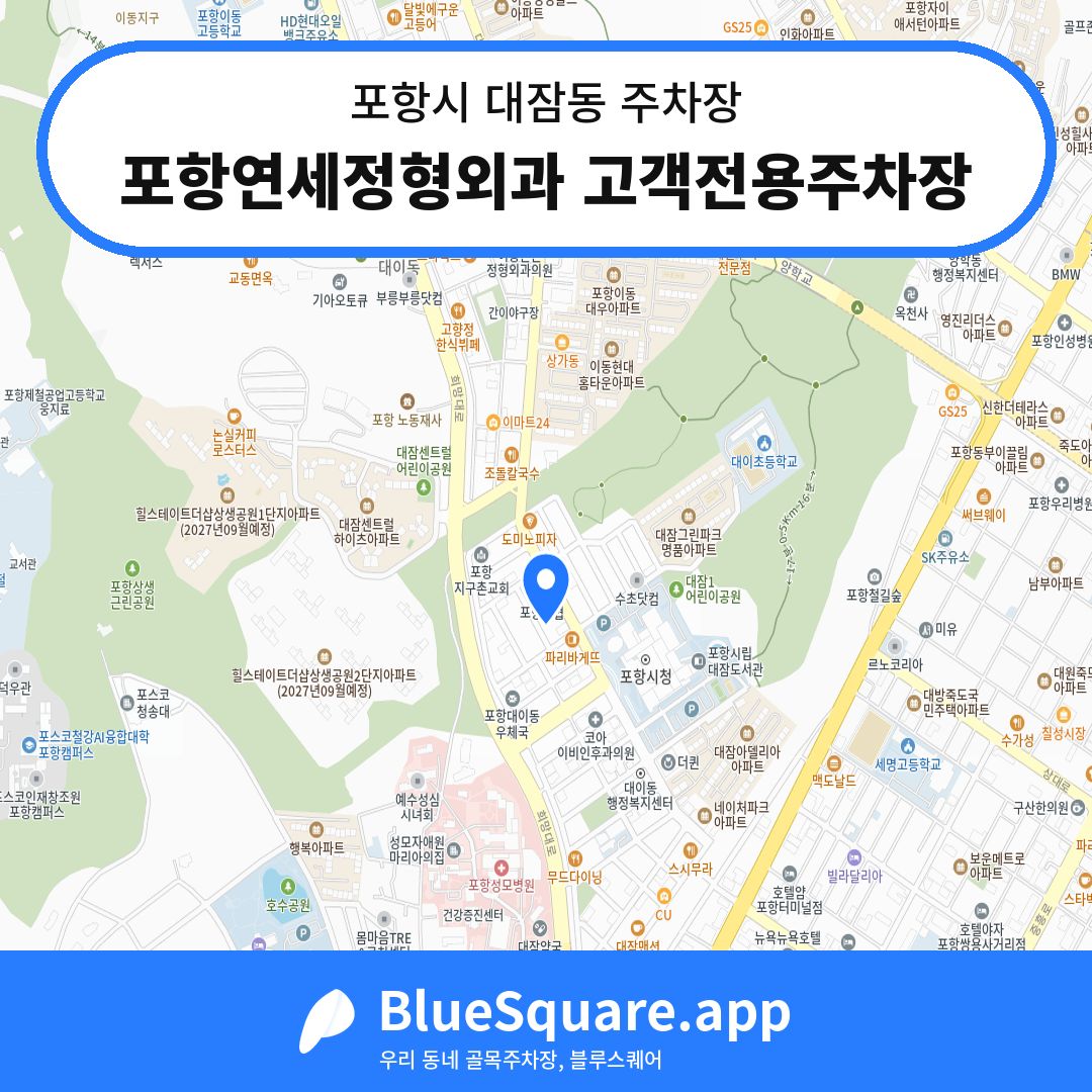 포항연세정형외과 고객전용주차장 위치 지도 — 경북 포항시 대잠동 | 블루스퀘어 주차