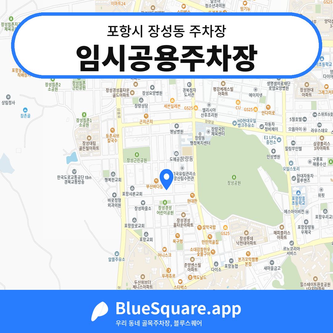 임시공용주차장 위치 지도 — 경북 포항시 장성동 | 블루스퀘어 주차