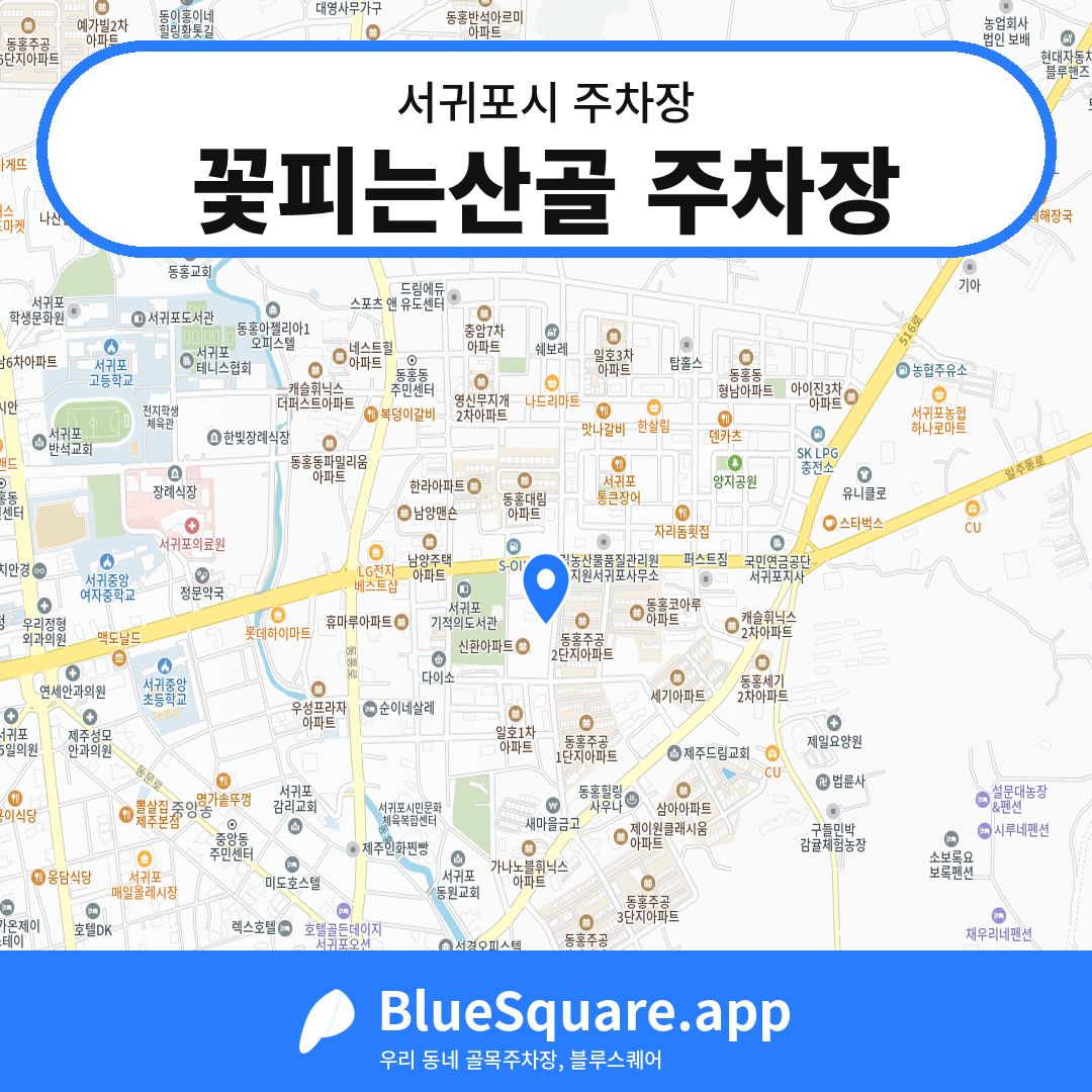 꽃피는산골 주차장 위치 지도 — 제주 서귀포시 | 블루스퀘어 주차