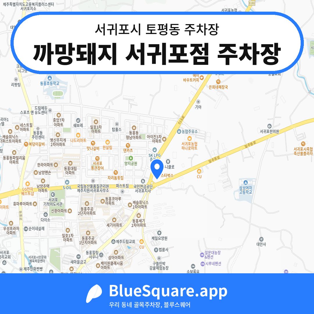 까망돼지 서귀포점 주차장 위치 지도 — 제주 서귀포시 토평동 | 블루스퀘어 주차