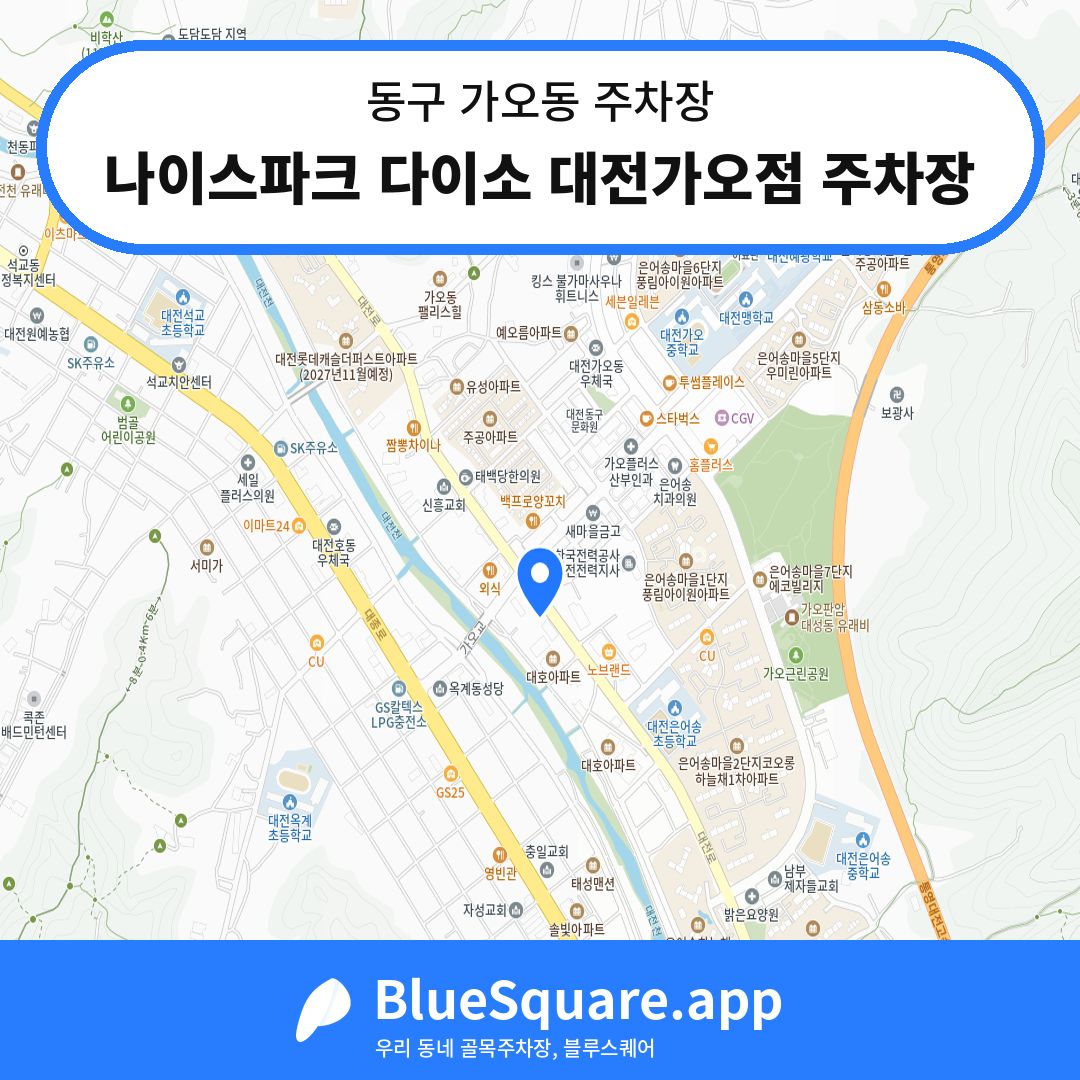 나이스파크 다이소 대전가오점 주차장 위치 지도 — 대전 동구 가오동 | 블루스퀘어 주차