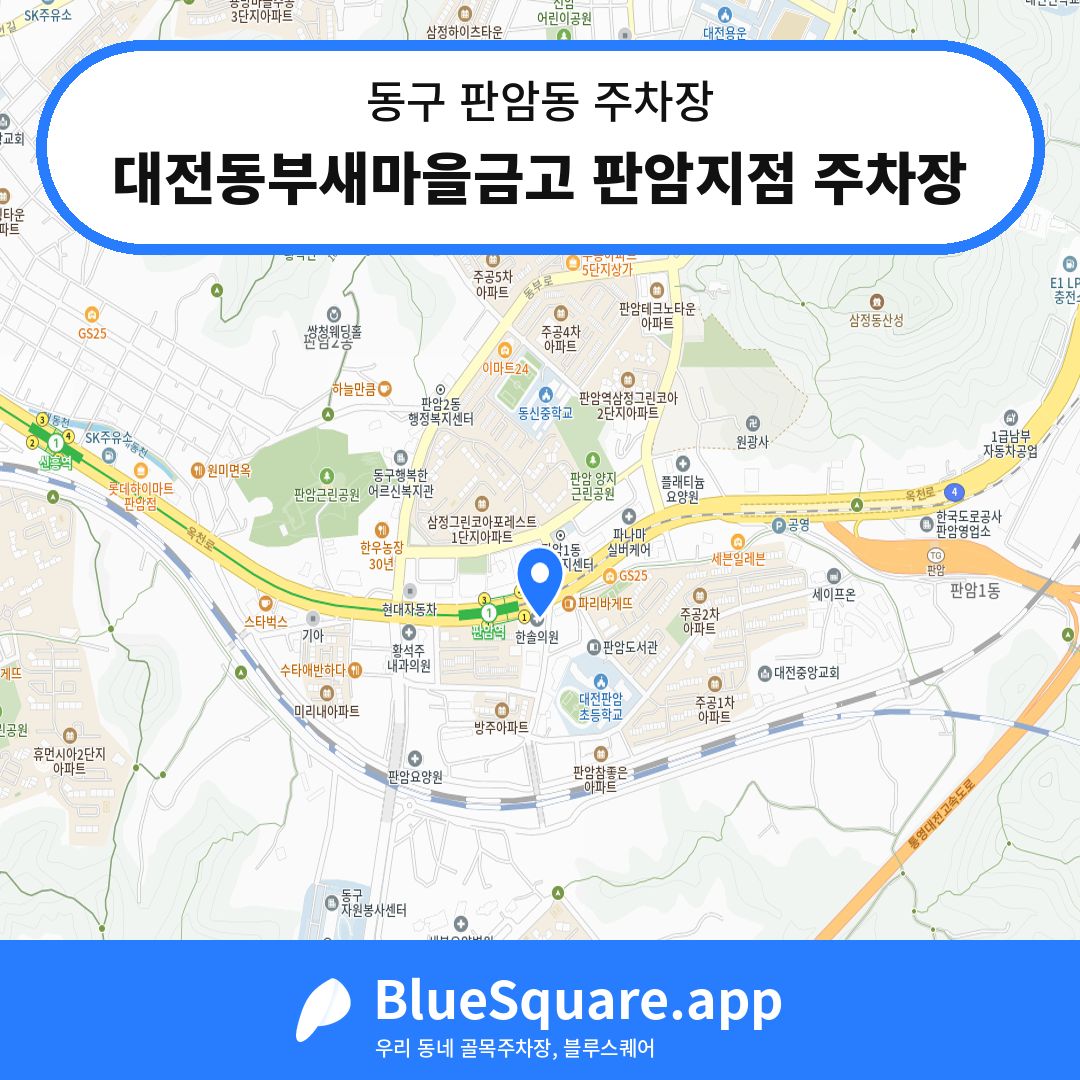 대전동부새마을금고 판암지점 주차장 위치 지도 — 대전 동구 판암동 | 블루스퀘어 주차