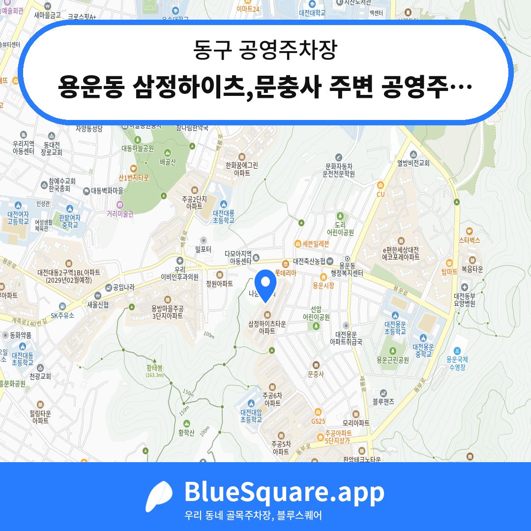 용운동 삼정하이츠,문충사 주변 공영주차장 위치 지도 — 대전 동구 | 블루스퀘어 주차