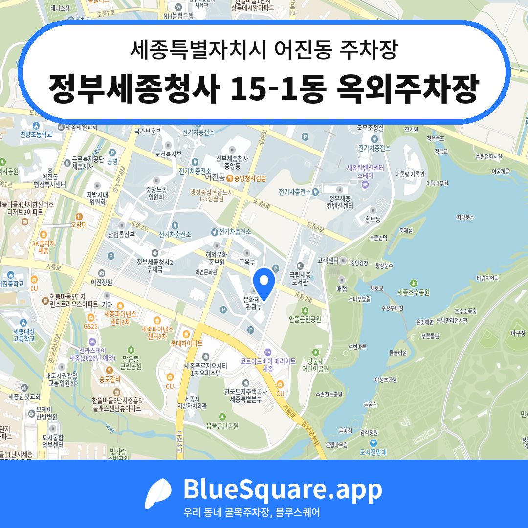 정부세종청사 15-1동 옥외주차장 위치 지도 — 세종 세종특별자치시 어진동 | 블루스퀘어 주차