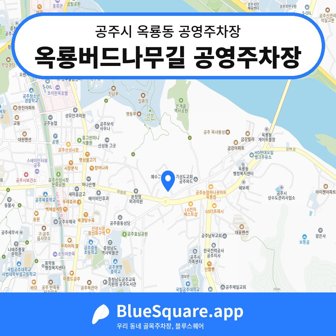 옥룡버드나무길 공영주차장 위치 지도 — 충남 공주시 옥룡동 | 블루스퀘어 주차