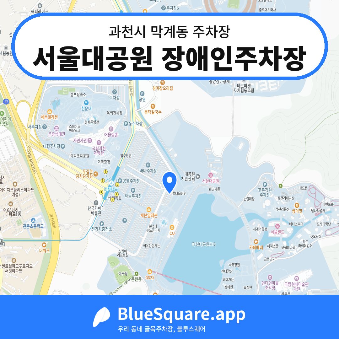 서울대공원 장애인주차장 위치 지도 — 경기 과천시 막계동 | 블루스퀘어 주차