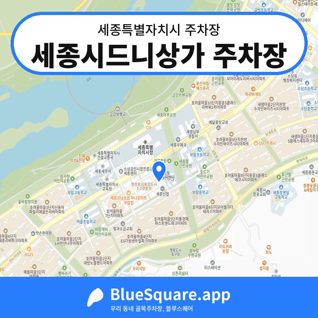 세종시드니상가 주차장 위치 지도 — 세종 세종특별자치시 | 블루스퀘어 주차