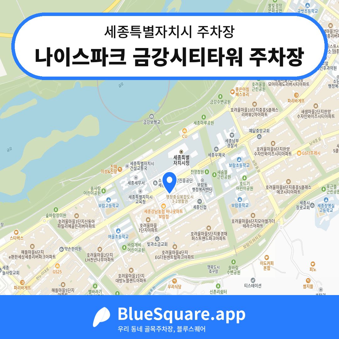나이스파크 금강시티타워 주차장 위치 지도 — 세종 세종특별자치시 | 블루스퀘어 주차