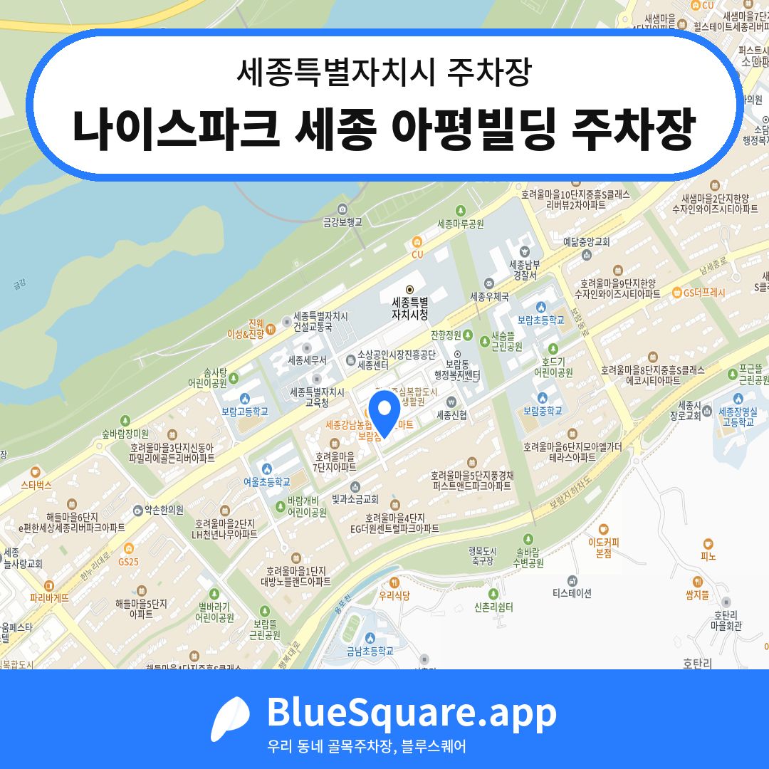 나이스파크 세종 아평빌딩 주차장 위치 지도 — 세종 세종특별자치시 | 블루스퀘어 주차