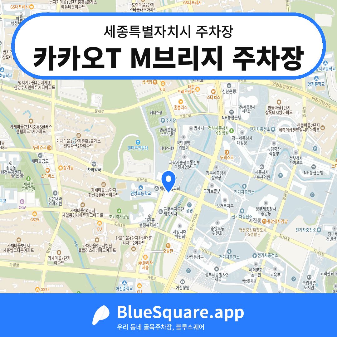 카카오T M브리지 주차장 위치 지도 — 세종 세종특별자치시 | 블루스퀘어 주차