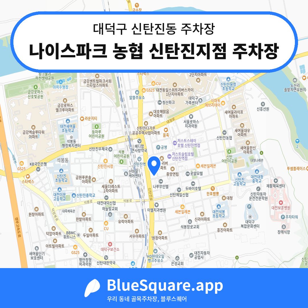 나이스파크 농협 신탄진지점 주차장 위치 지도 — 대전 대덕구 신탄진동 | 블루스퀘어 주차