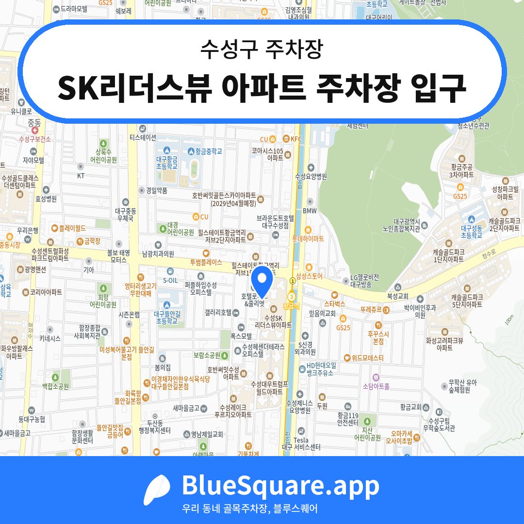 SK리더스뷰 아파트 주차장 입구 위치 지도 — 대구 수성구 | 블루스퀘어 주차