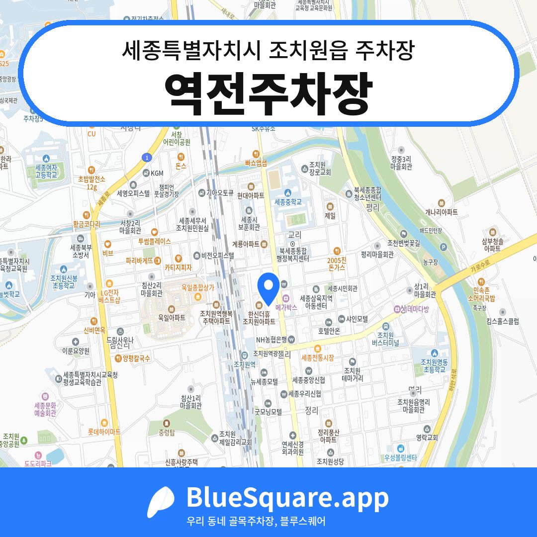 역전주차장 위치 지도 — 세종 세종특별자치시 조치원읍 | 블루스퀘어 주차