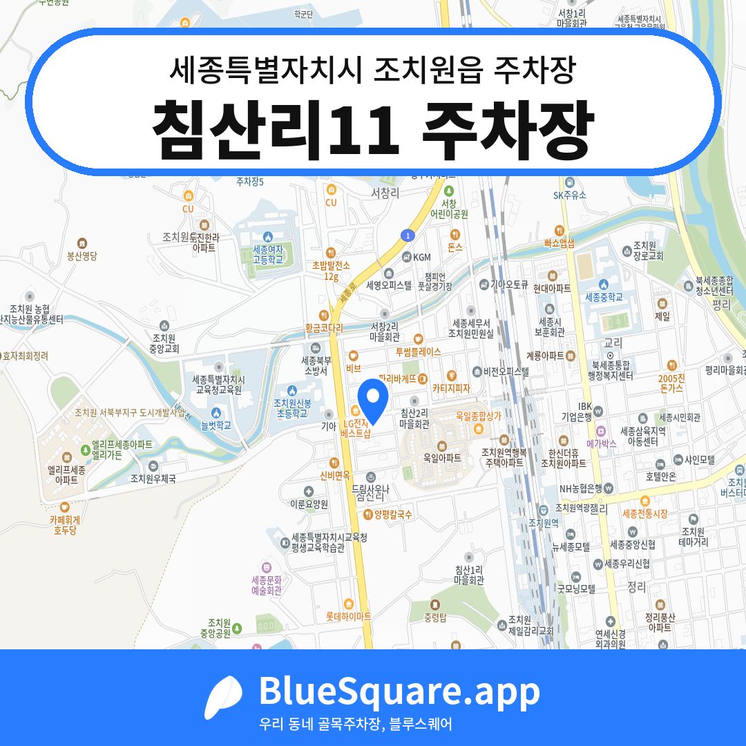 침산리11 주차장 위치 지도 — 세종 세종특별자치시 조치원읍 | 블루스퀘어 주차