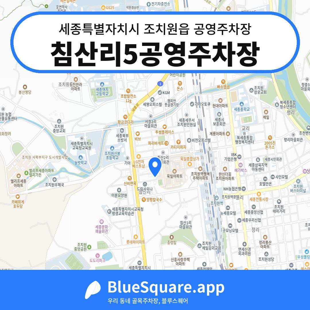 침산리5공영주차장 위치 지도 — 세종 세종특별자치시 조치원읍 | 블루스퀘어 주차