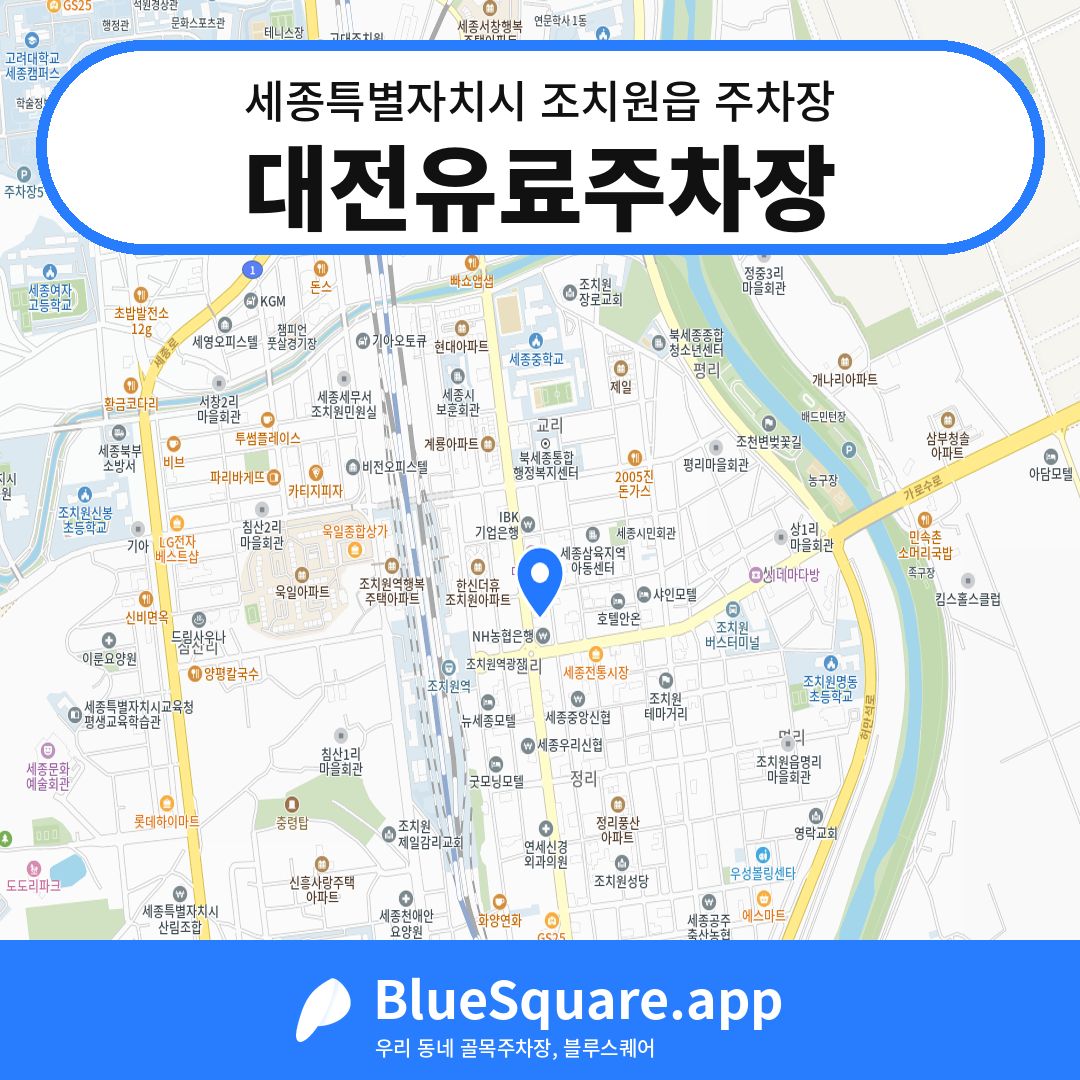 대전유료주차장 위치 지도 — 세종 세종특별자치시 조치원읍 | 블루스퀘어 주차