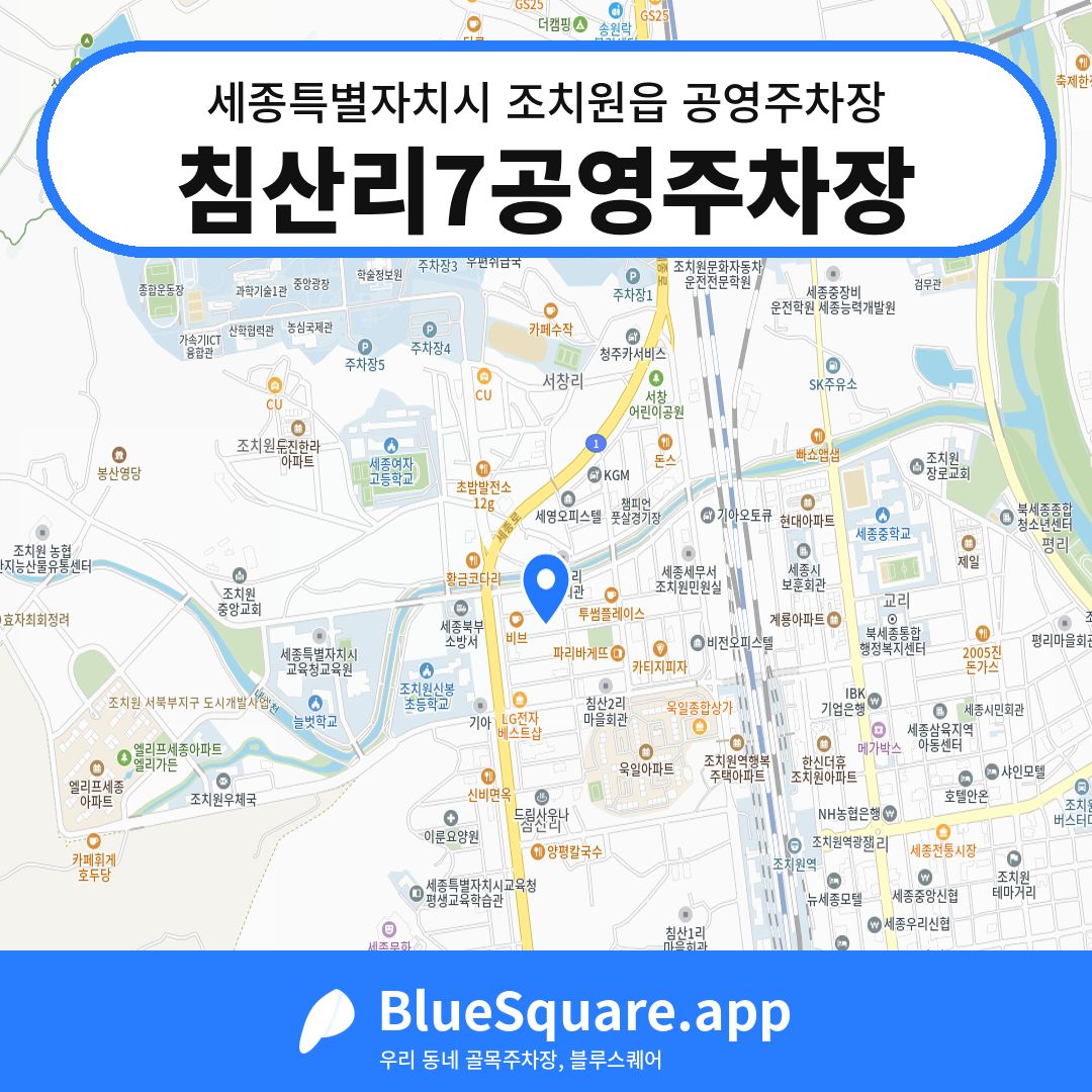 침산리7공영주차장 위치 지도 — 세종 세종특별자치시 조치원읍 | 블루스퀘어 주차